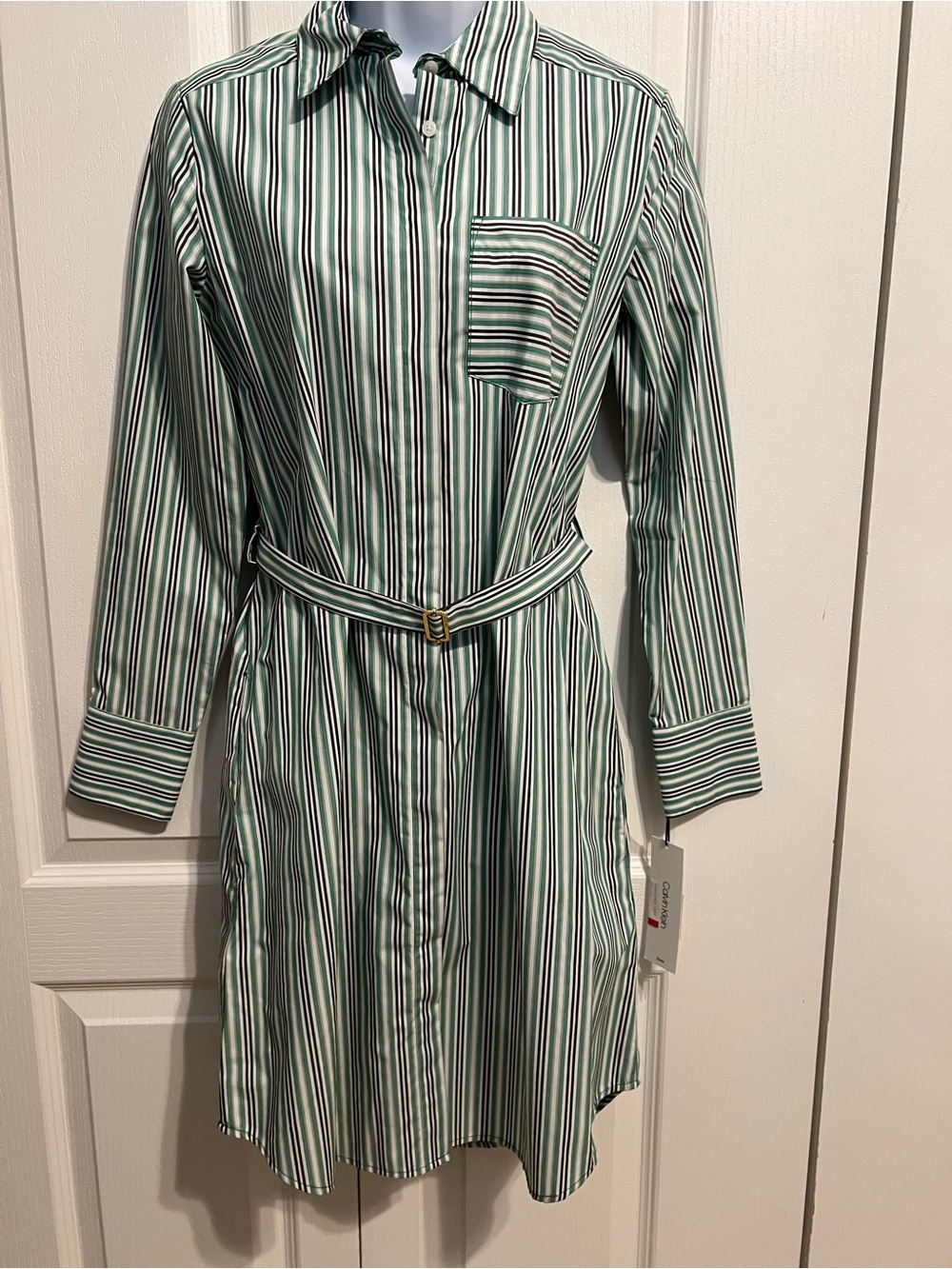 NWT Calvin Klein Striped Belted Shirt Dress